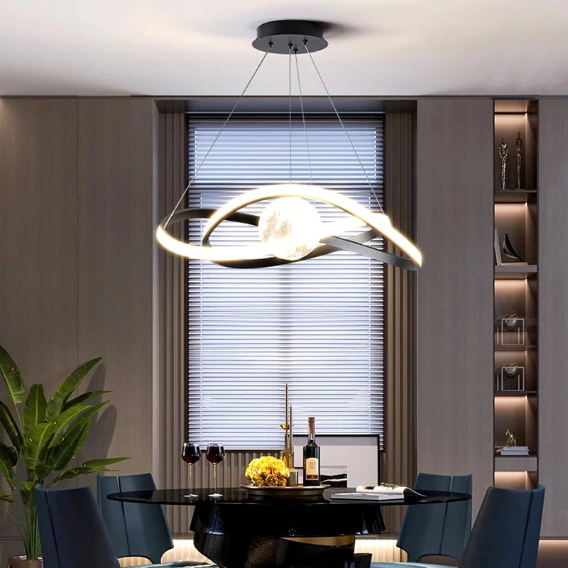 lustre nordique led lune lampe suspendue éclairage intérieur décoratif - vue 4 sur 6