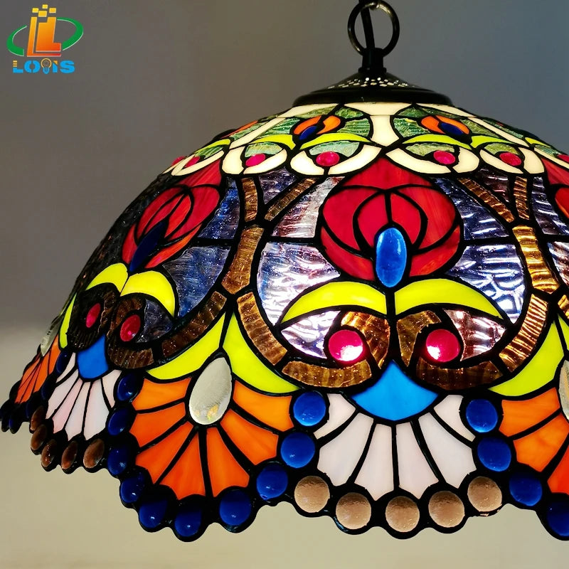 lustre rétro européen en perles de verre colorées fait main - vue 3 sur 6