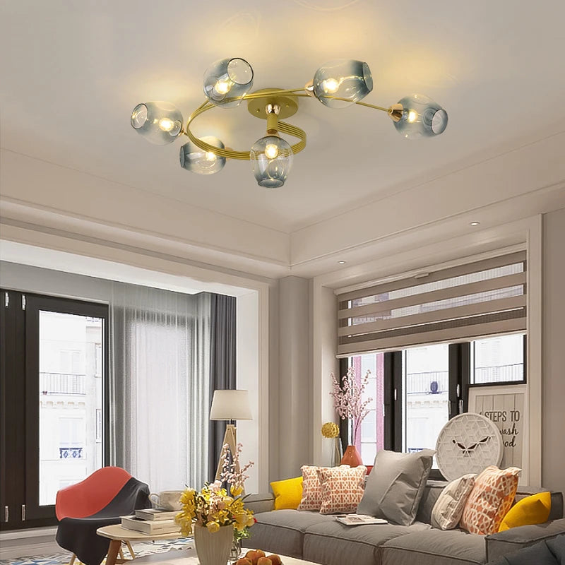 lustre moderne nordique en spirale en verre et fer - vue 4 sur 6