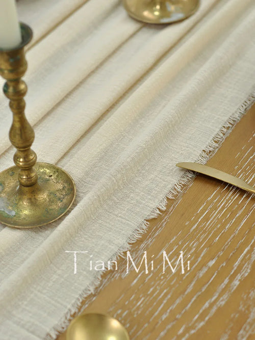 Chemin de table coton gaze retro boho beige