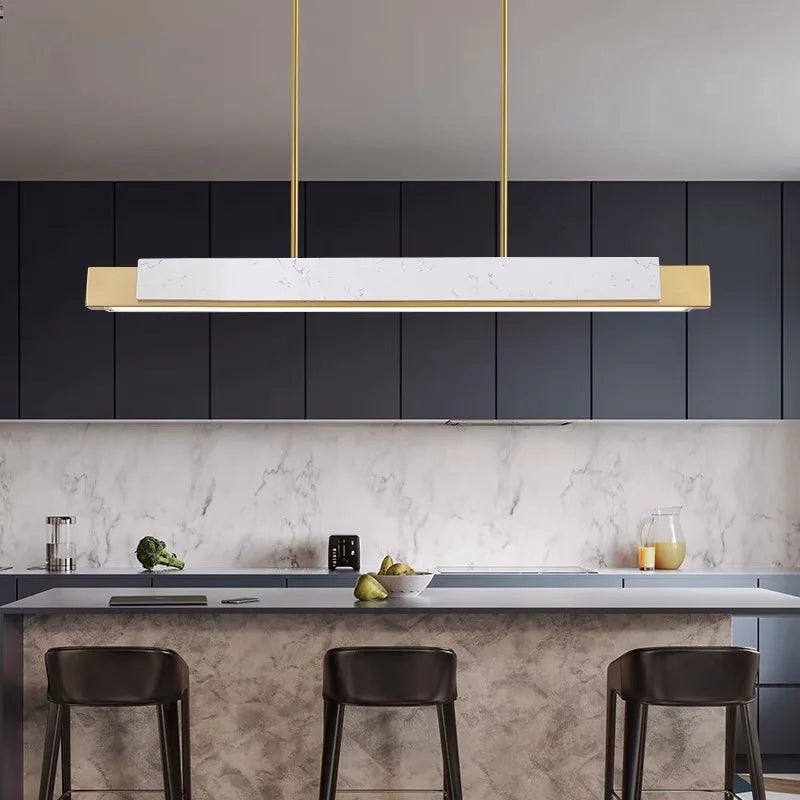 Lustre design style marbre moderne de luxe minimaliste longue bande - vue 4 sur 8