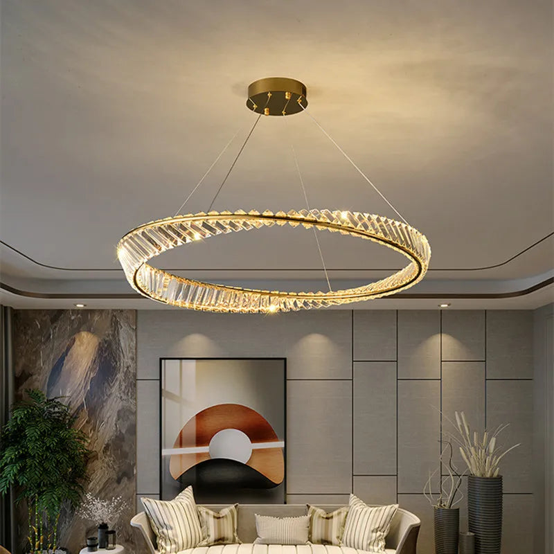 Lustre Led en cristal moderne pour salle à manger salon cuisine chambre plafond suspension lampe or télécommande suspension - vue 3 sur 16