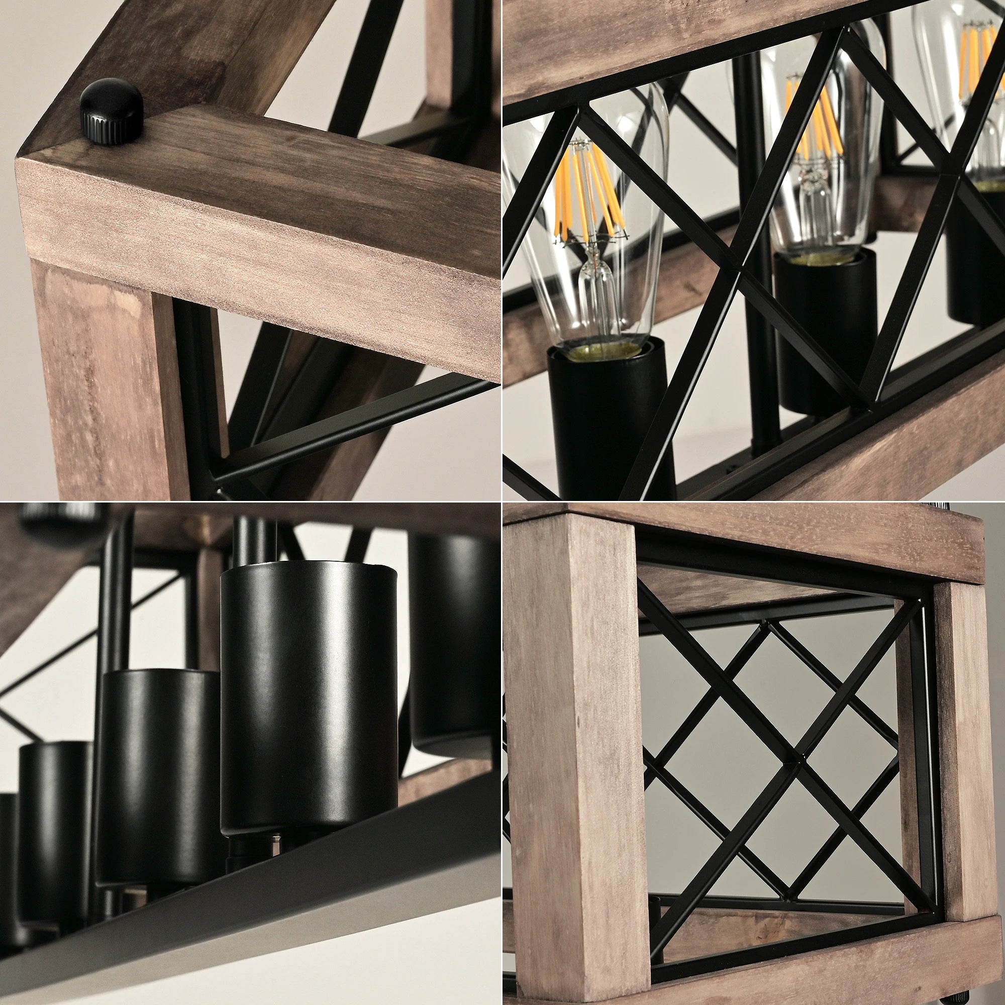 Lustre rustique en métal et bois - vue 8 sur 7