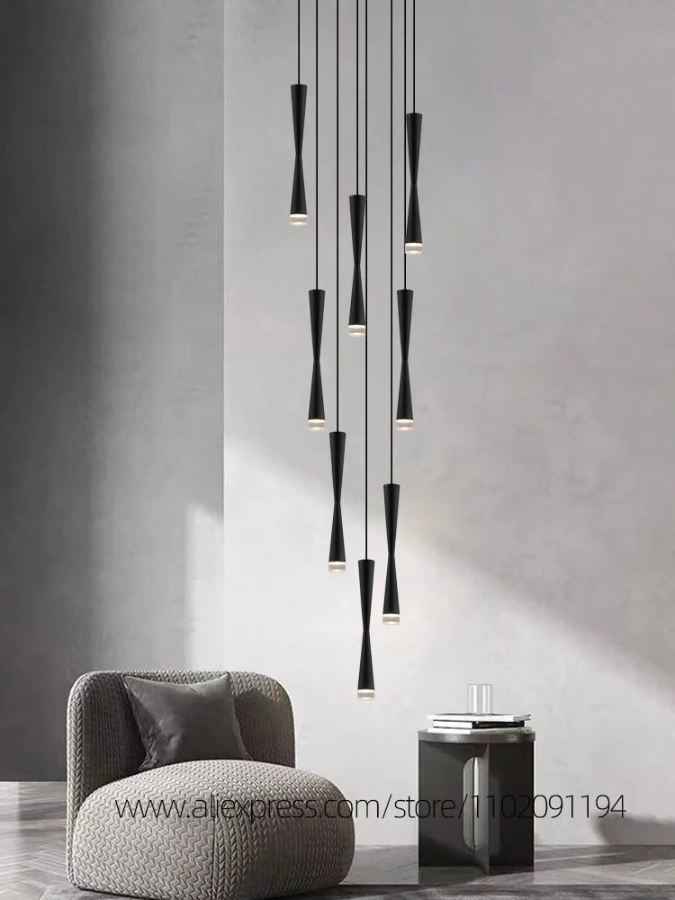 suspension led duplex luxe escalier lustre moderne hôtel éclairage - vue 6 sur 15