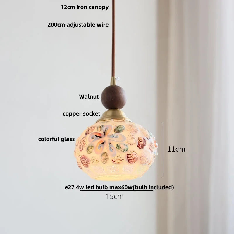 suspension en verre coloré avec fil de bois réglable moderne - vue 24 sur 25