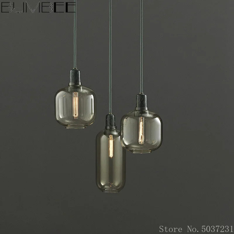 suspension en verre avec détail en marbre design industriel élégant - vue 3 sur 16