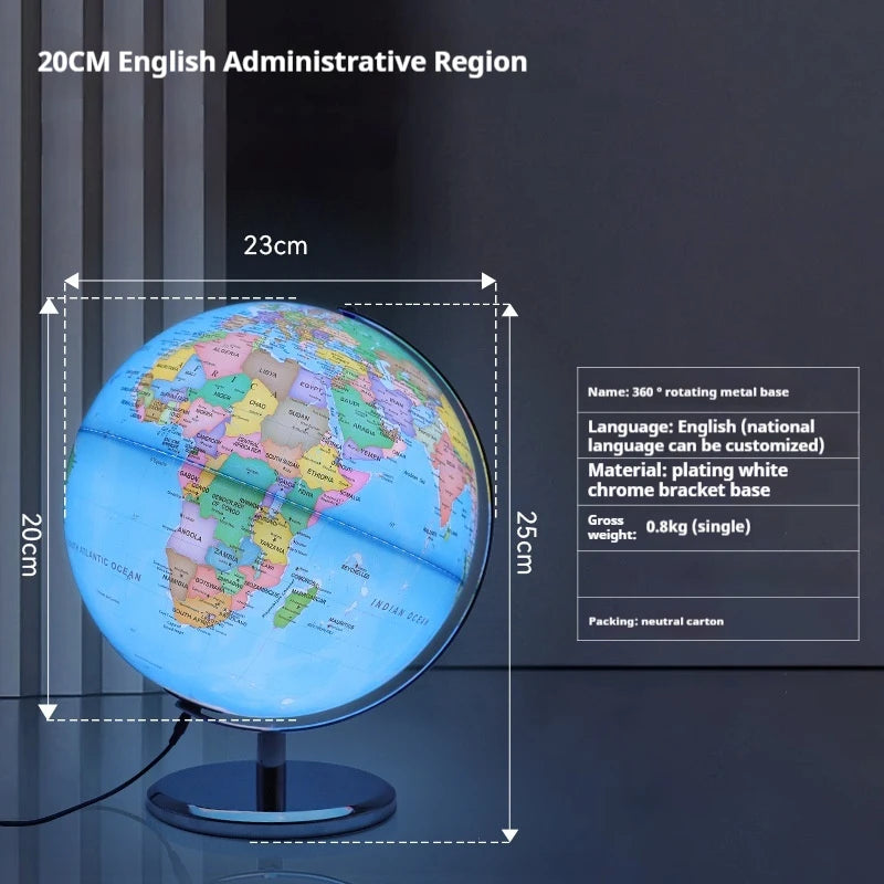 globe terrestre rotatif éducatif lumineux en anglais pour géographie - vue 17 sur 18
