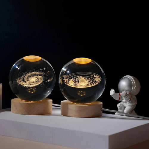boule de cristal 3d lune galaxie décoration lumineuse pour la maison - vue 3 sur 17
