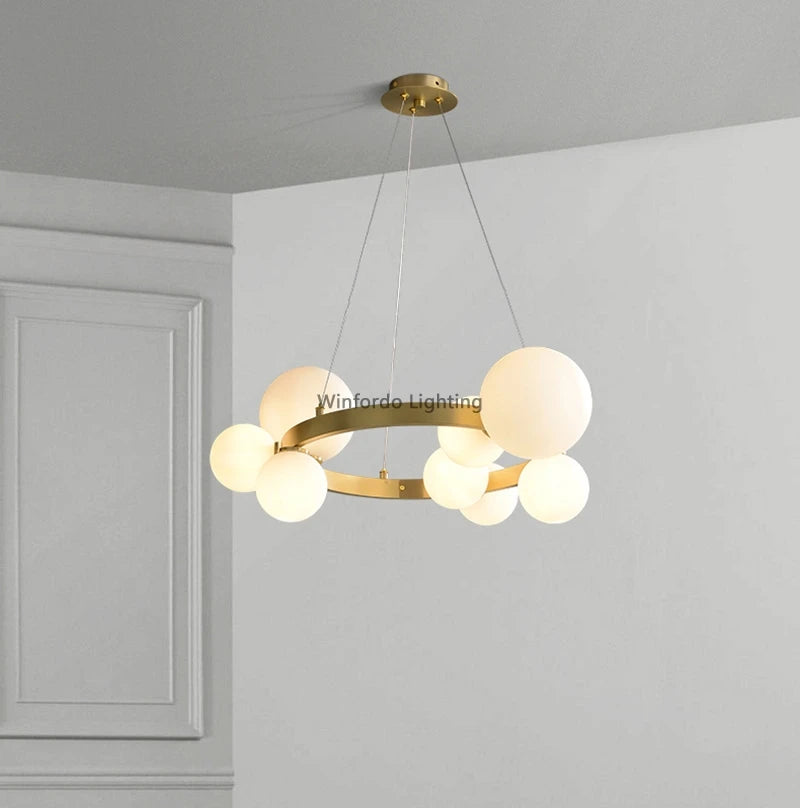 Lustre LED design doré rond à boules en verre - vue 6 sur 18