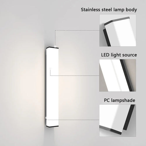 Acier inoxydable LED étanche longue applique murale moderne Ip65 éclairage extérieur jardin Villa balcon ligne lumière mur rondelle lumière 8 - vue 4 sur 8