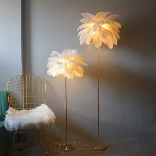 lampadaire décoratif en plumes d'autruche avec luminaire led