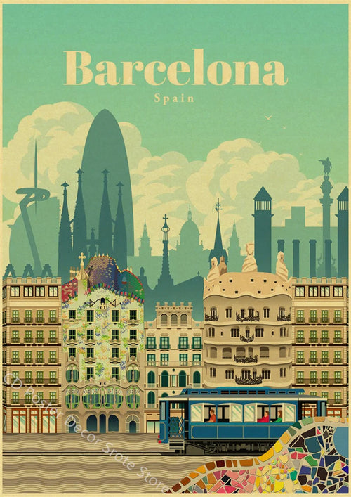 affiche vintage des villes du monde architecture monuments décor mural