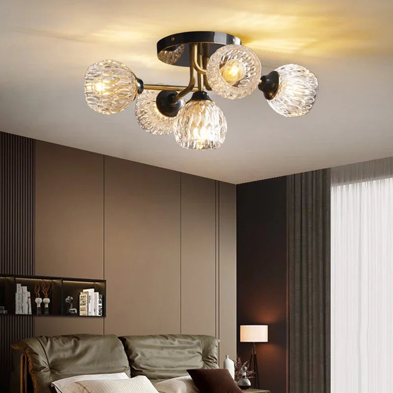 lustre moderne nordique luxe en cristal et cuivre - vue 2 sur 9