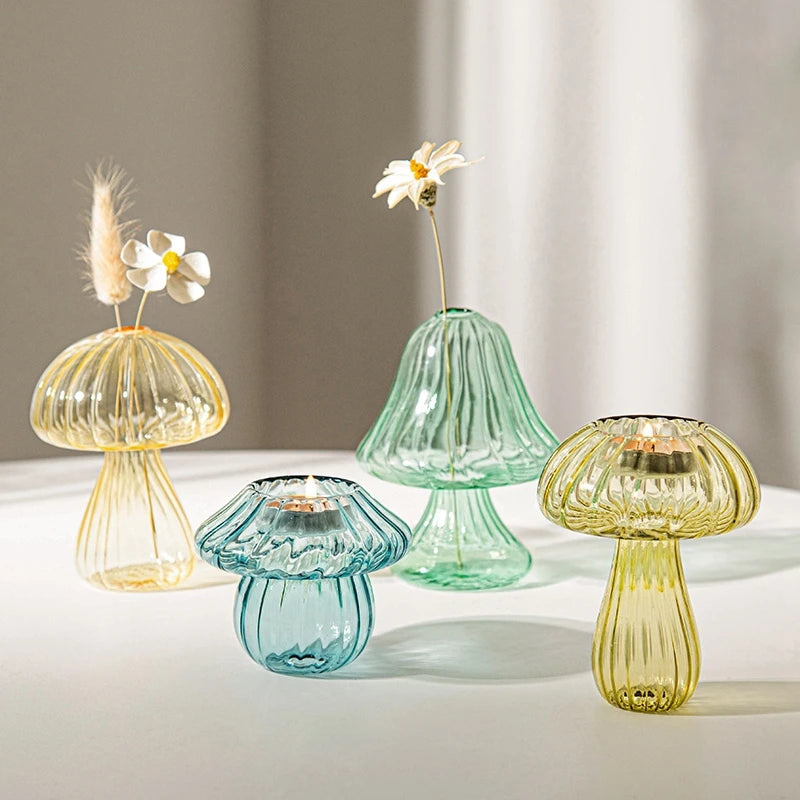 bougeoir champignon en verre pour décoration de table et vase - vue 7 sur 14