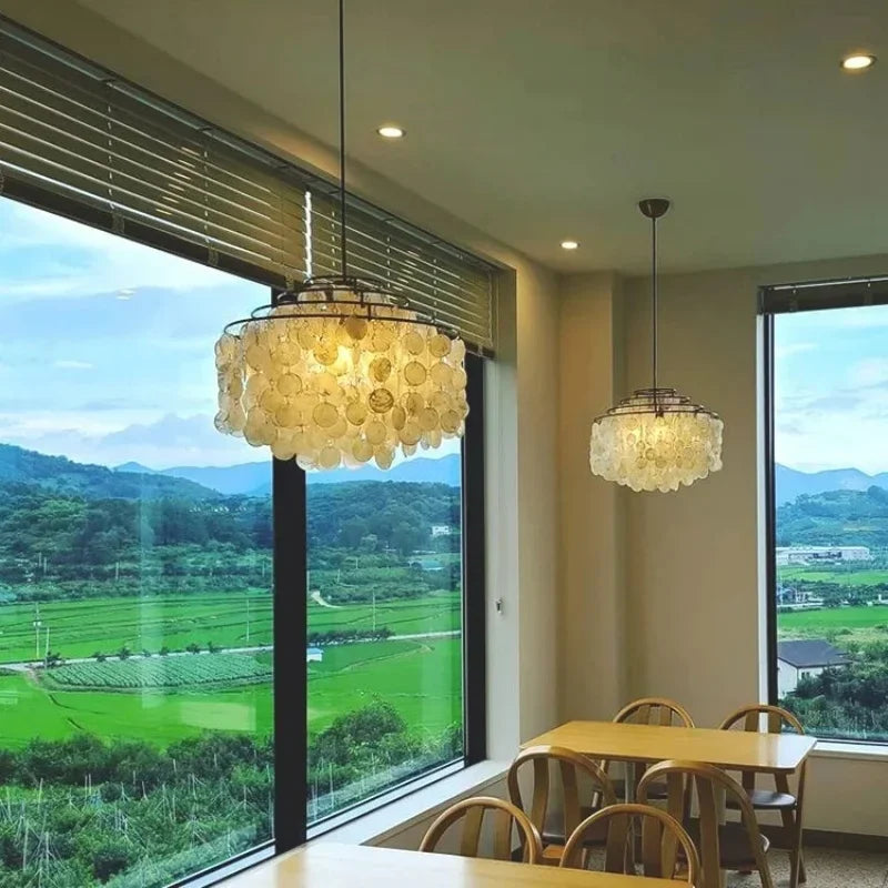 lustre rétro en coquillage pour décoration intérieure moderne - vue 4 sur 13