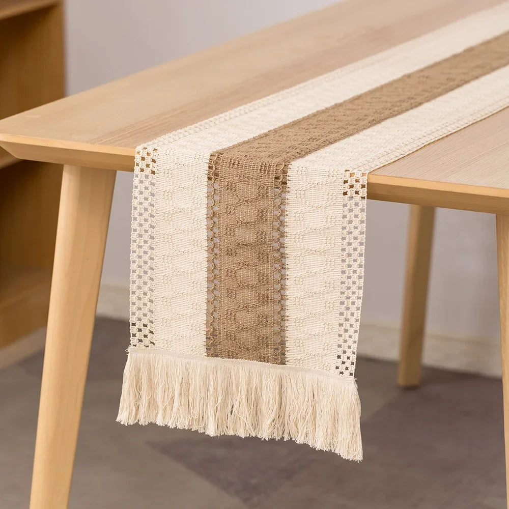 Chemin de table coton lin motif carreaux decoratif