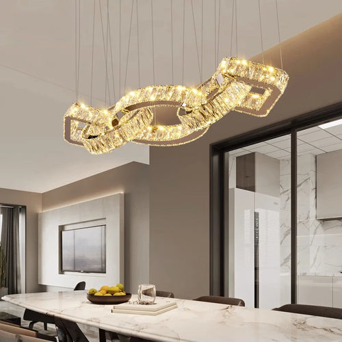 Lustre design cristal doré moderne pour salle à manger éclairage intérieur - vue 4 sur 8