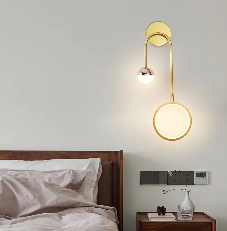 applique led ronde tête lit salon créatif nordique murale