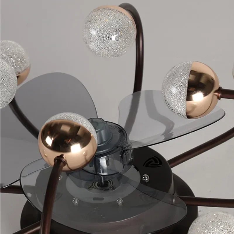 plafonnier led boule de verre ventilateur minimaliste éclairage moderne - vue 7 sur 9