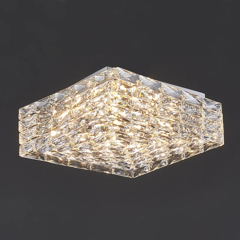 plafonnier en acier inoxydable et cristal design moderne créatif carré - vue 5 sur 9