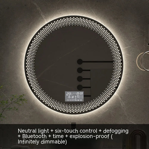 miroir rond à led avec rétroéclairage réglable et antibuée intelligent
