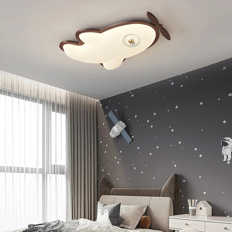 plafonnier avion en bois pour chambre d'enfant décoration lumineuse - vue 3 sur 12