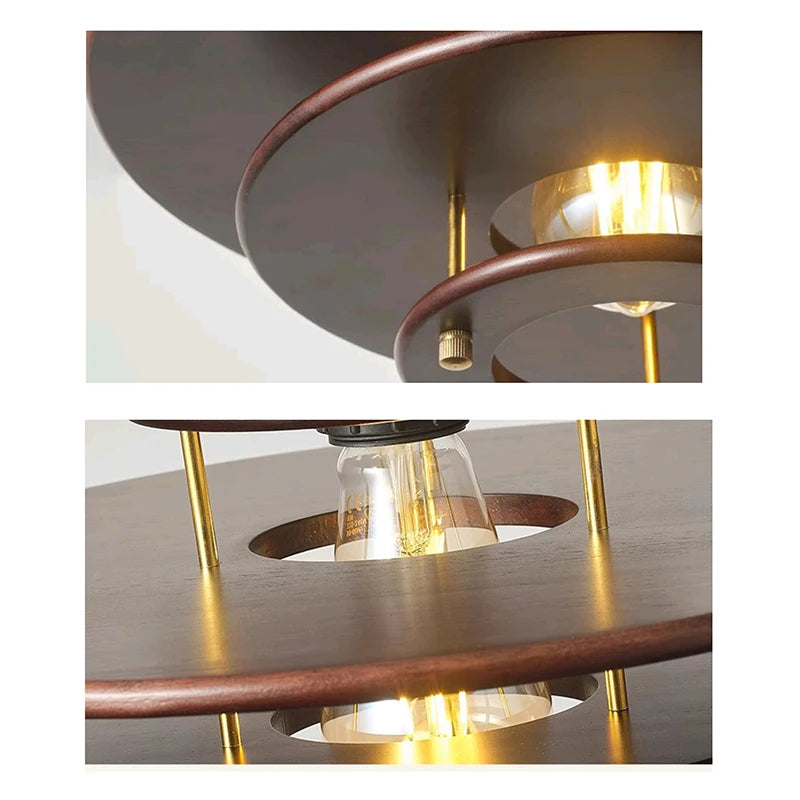lustre en bois massif soucoupe volante design rétro pour bar et restaurant - vue 4 sur 6