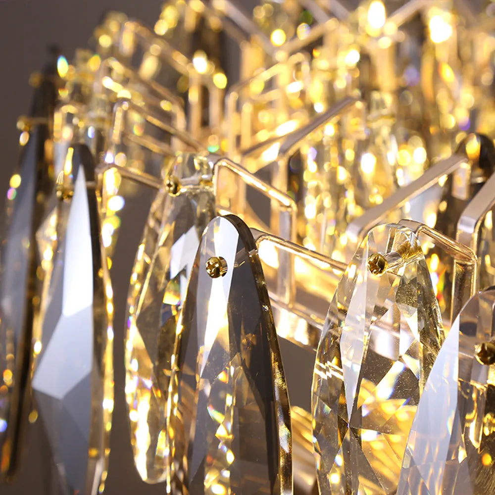 lustre moderne en cristal avec led et suspensions ronds - vue 4 sur 12