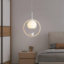 Suspension LED en verre nordique en forme d'oiseau rond en bois