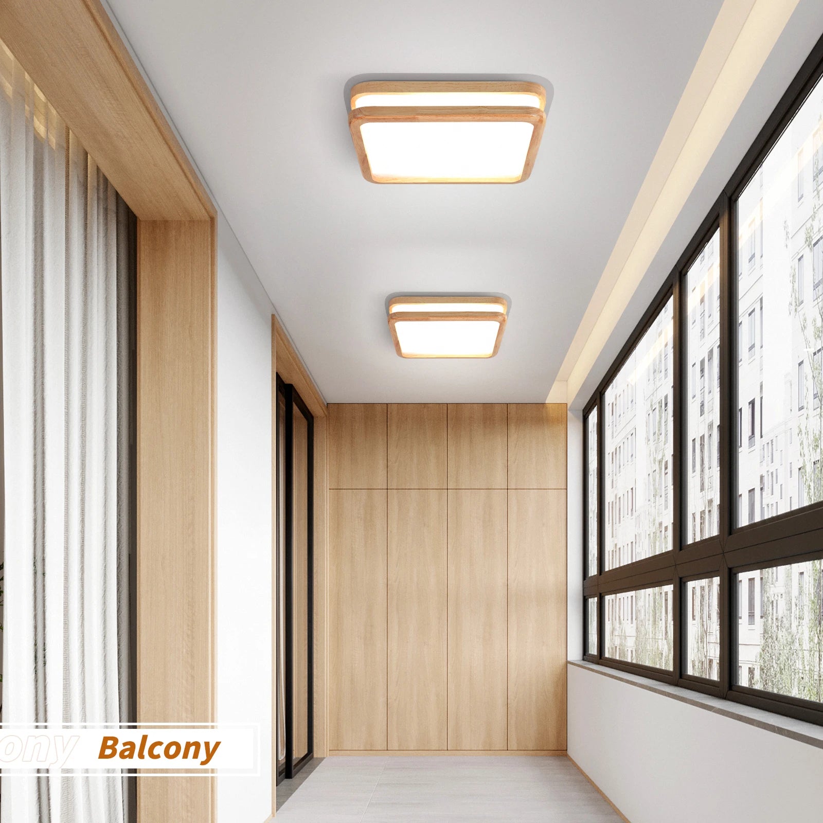 Plafonnier LED en bois lampe carrée nordique moderne maison salon chambre étude Surface luminaire décoration de la maison - vue 5 sur 9