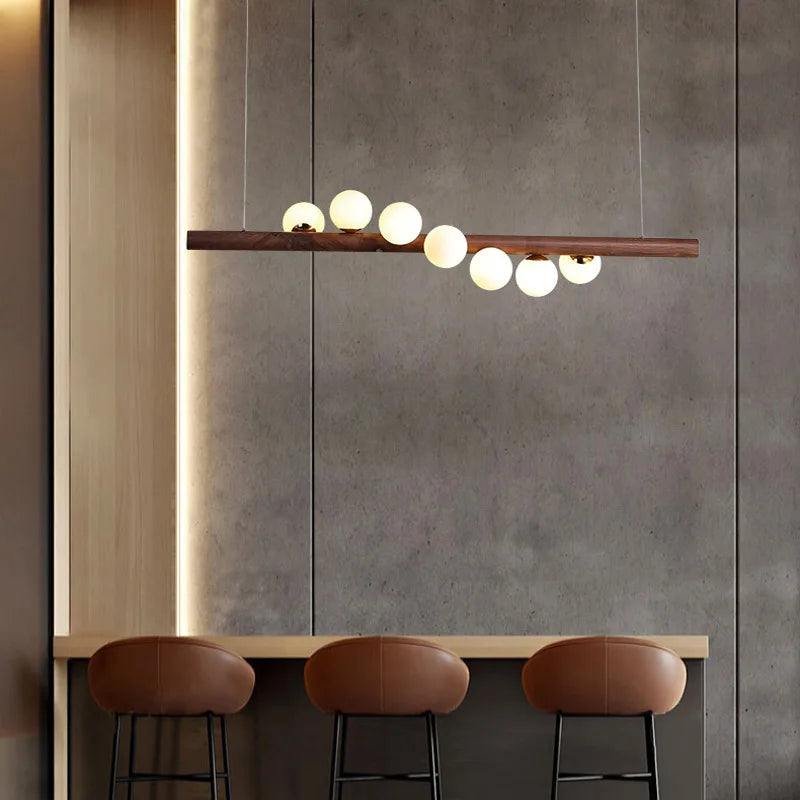 lustre en bois de noyer et verre design moderne pour intérieur élégant - vue 7 sur 13