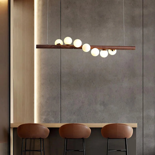lustre moderne en verre et bois de noyer pour intérieur