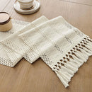 Chemin de table macramé bohème ivoire tissé rayé