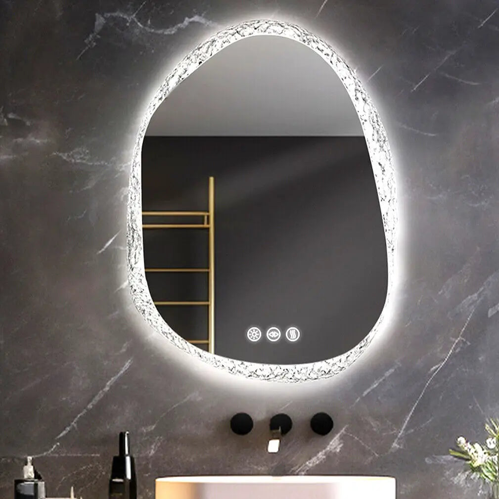 miroir à led irrégulier avec cadre en verre rétroéclairé réglage 3 couleurs - vue 3 sur 9