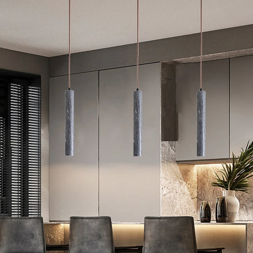 lustre cylindrique en marbre naturel led minimaliste luxe - vue 4 sur 6