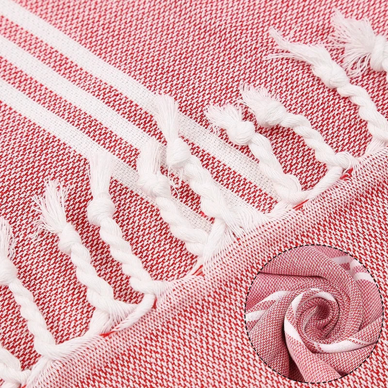 Serviette de plage turque coton franges rayé spa - vue 5 sur 7