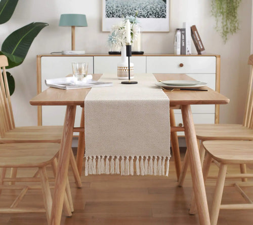 Chemin de table lin brodé style rustique beige 8 mots - vue 7 sur 7