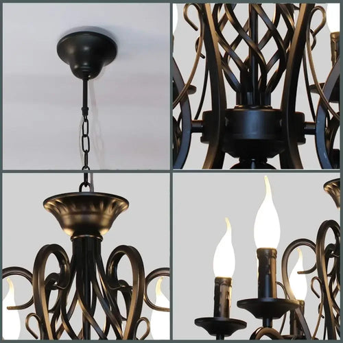lustre vintage en fer forgé suspension métallique suspendue - vue 7 sur 8