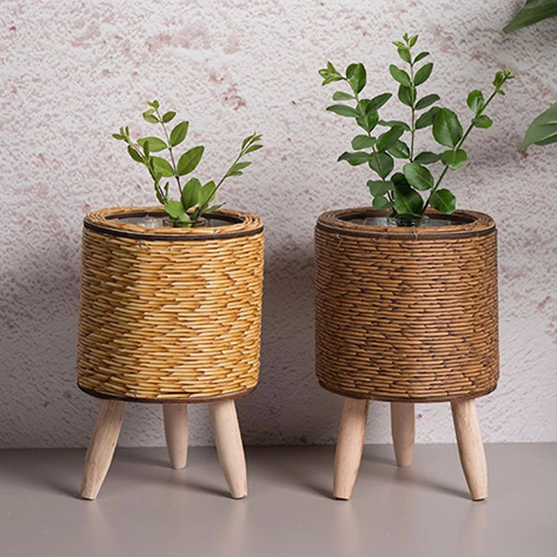 étagère à fleurs nordique en imitation rotin avec pieds amovibles - vue 7 sur 12
