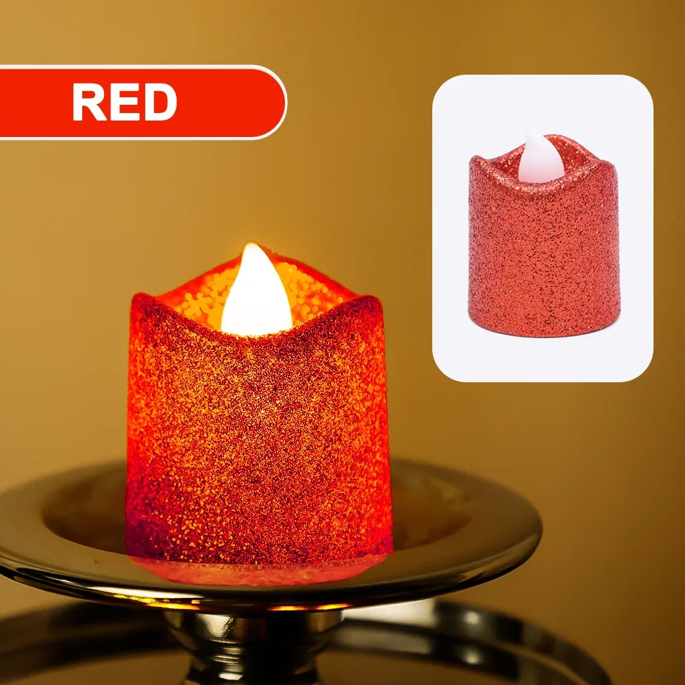 lot de 6 bougies à paillettes led pour déco romantique de fête - vue 8 sur 12