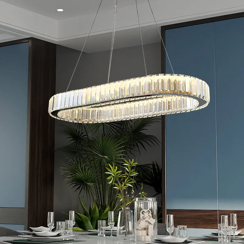 Suspension ovale en cristal de luxe - vue 3 sur 14