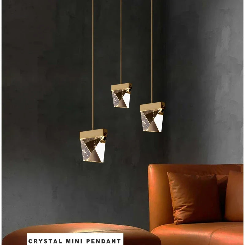 Lamp Gold Mini Pendant Light Bedside Table ,Modern Pendant Light In Kitchen Island, Color Changing Crystal Hanging Lamp For Be - vue 3 sur 6