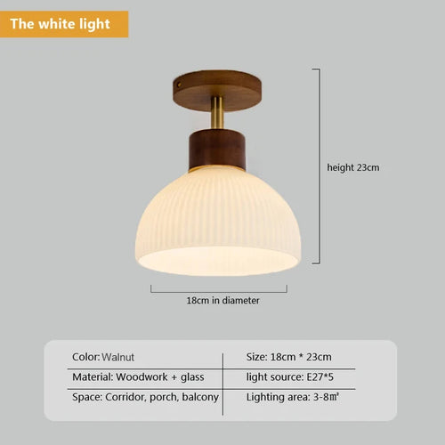 lustre en bois simple avec abat-jour en verre - vue 11 sur 12
