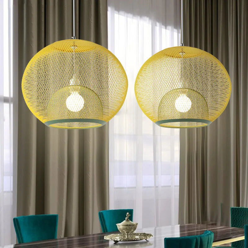 Metal Grid Pendant Lamp Nordic Designer Ceiling Chandelier Suspension Hanging Light Fixture with E27 Changeable Bulb - vue 3 sur 12