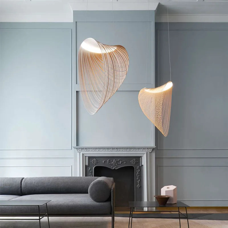 Lustre nordique en bois acrylique nid d’oiseau suspension LED lumières Table cuisine salle à manger décor à la maison éclairage intérieur Lustres