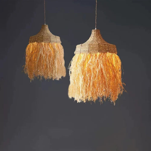 suspension en rotin tissée à la main style wabi sabi naturel