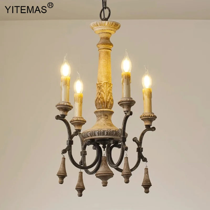 Lustre en bois rétro 4 lumières dans l'entrée chambre 6 lumières lustre français Style Vintage pour salon Foyer lampe à manger