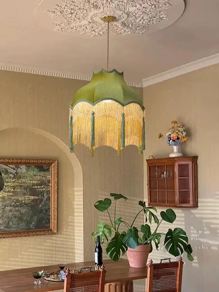 lustre vintage à pampilles en tissu pour décoration intérieure