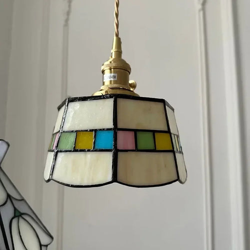 lustre en verre fait main style tiffany pour décoration intérieure - vue 10 sur 15