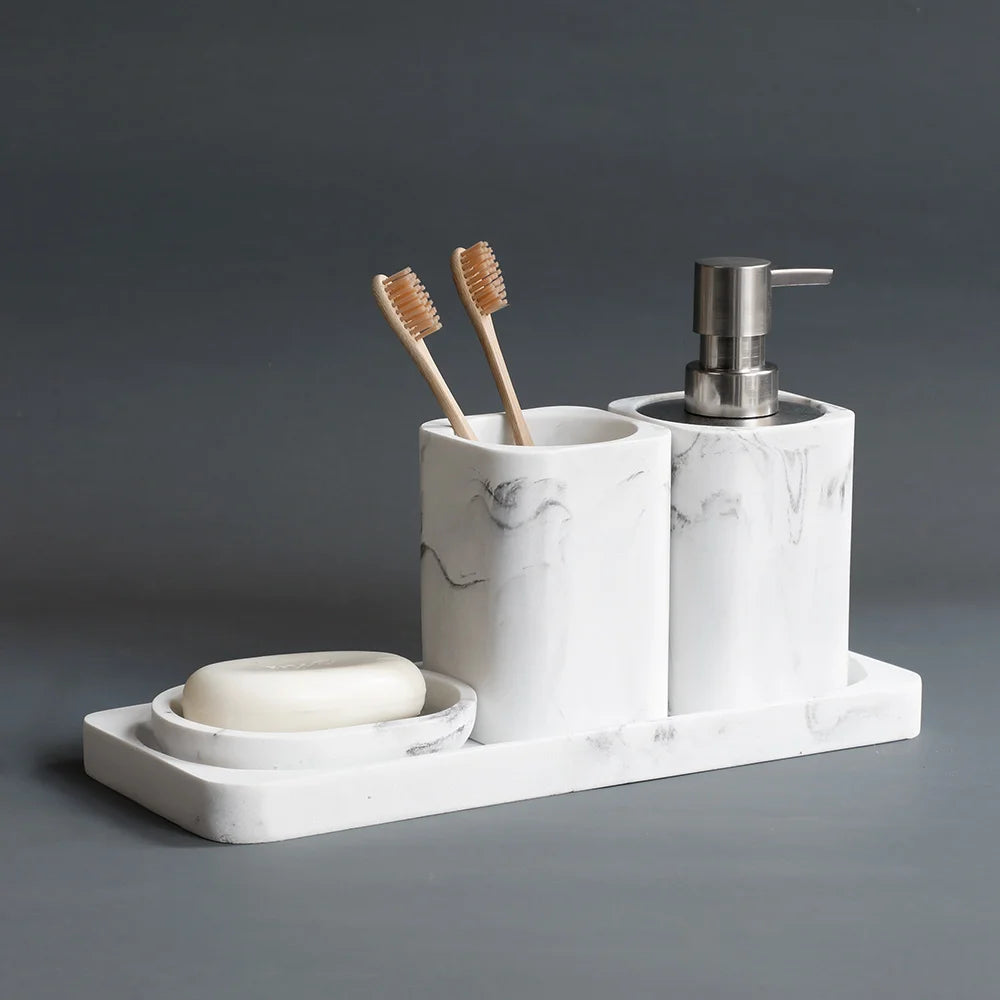 ensemble d'accessoires en marbre blanc pour salle de bain - vue 2 sur 8